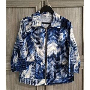 Erin London Womens Large Multicolor Abstract 3/4 Sleeve Zip Front Unlined Jacket